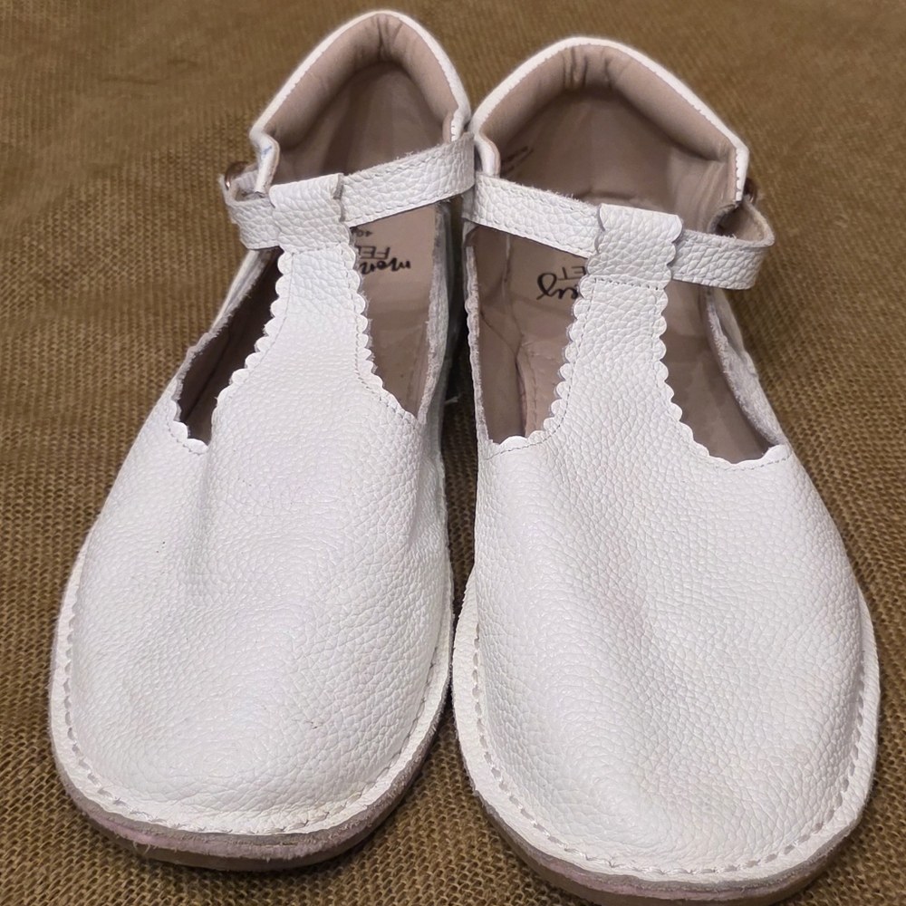 Monkey Feet White T-Strap Leather Mary Janes